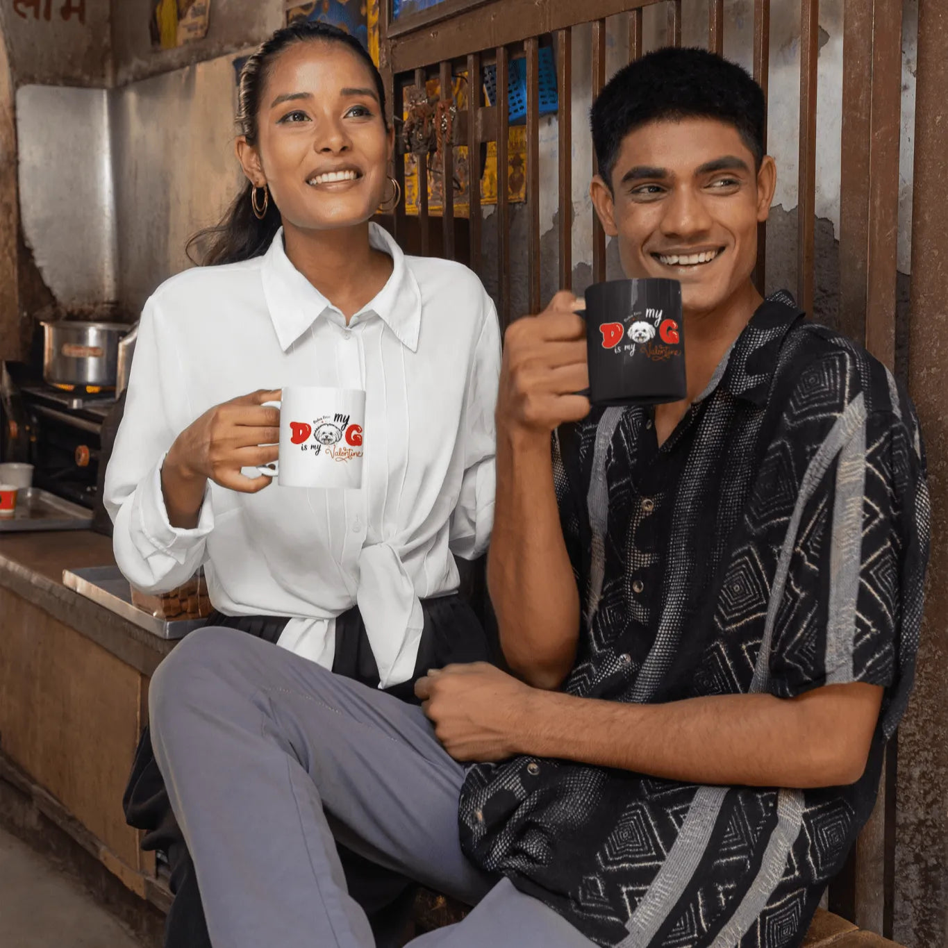 "My Dog is my Valentine "-White glossy mug for Bichon Frise dog owners