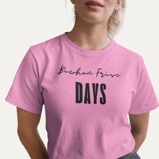 "Funny 'Bichon Frise Days' unisex black text T-shirt for Bichon Frise dog owners – festive and unique design perfect for pet lovers."