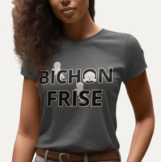 "Unisex Bichon Frise T-shirt with happy dog illustration and playful text – unique gift for Bichon Frise lovers and dog enthusiasts"