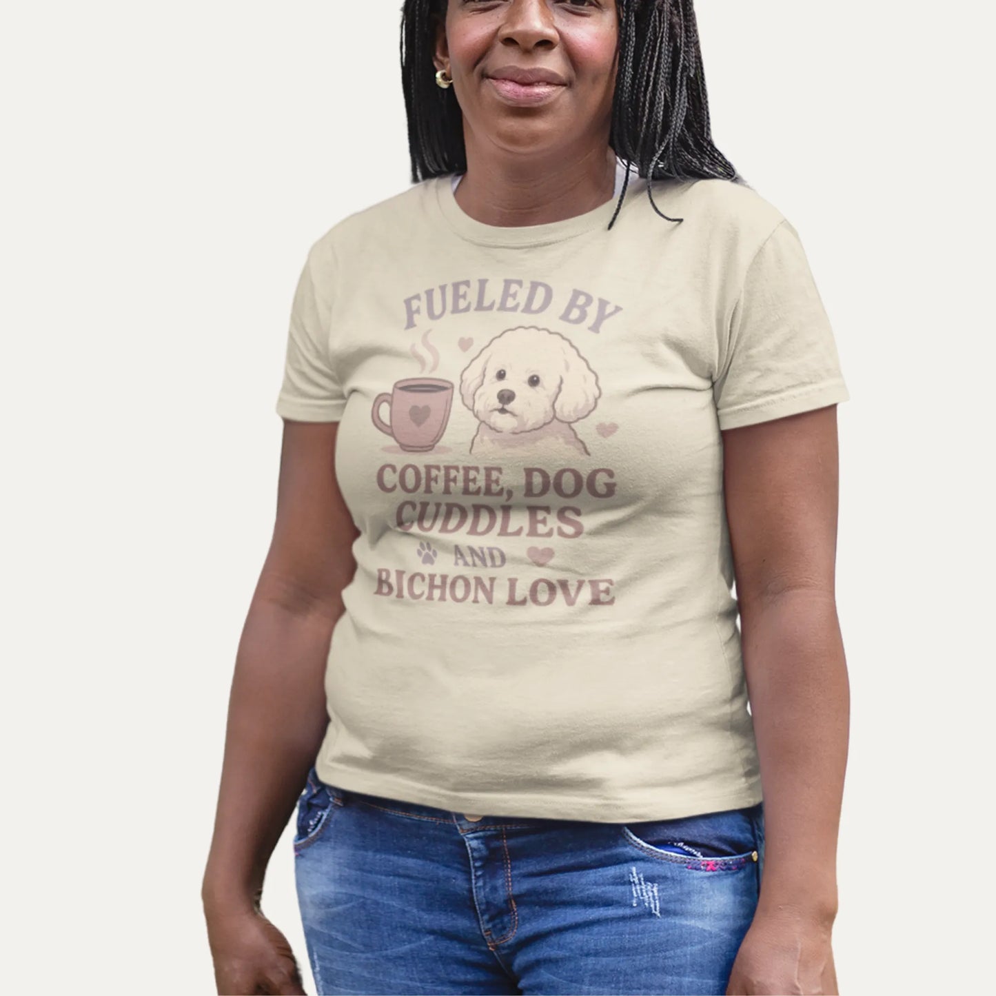 Fueled by Coffee & Bichon Love – Cute Dog Mom T-Shirt for Women