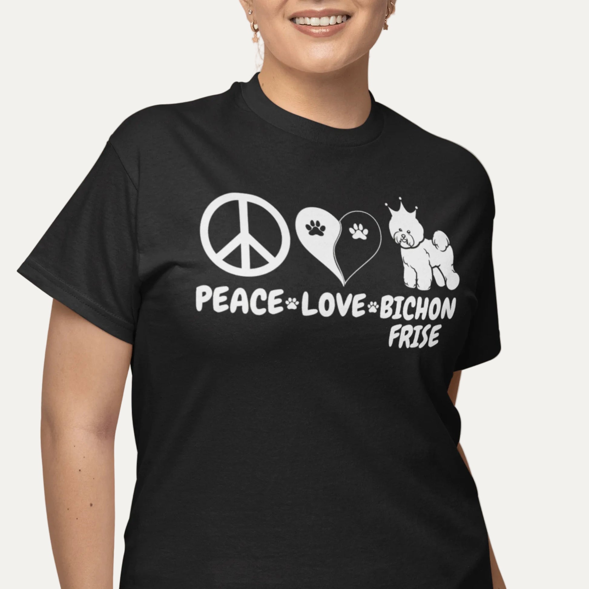 "Peace ,Love, Bichon Frise"-Unisex Bichon Frise T-Shirt for Dog Owners