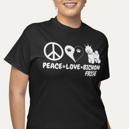 "Peace ,Love, Bichon Frise"-Unisex Bichon Frise T-Shirt for Dog Owners