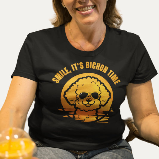"Smile, It's Bichon Time "-Unisex Bichon Frise T-Shirt for Dog Owners