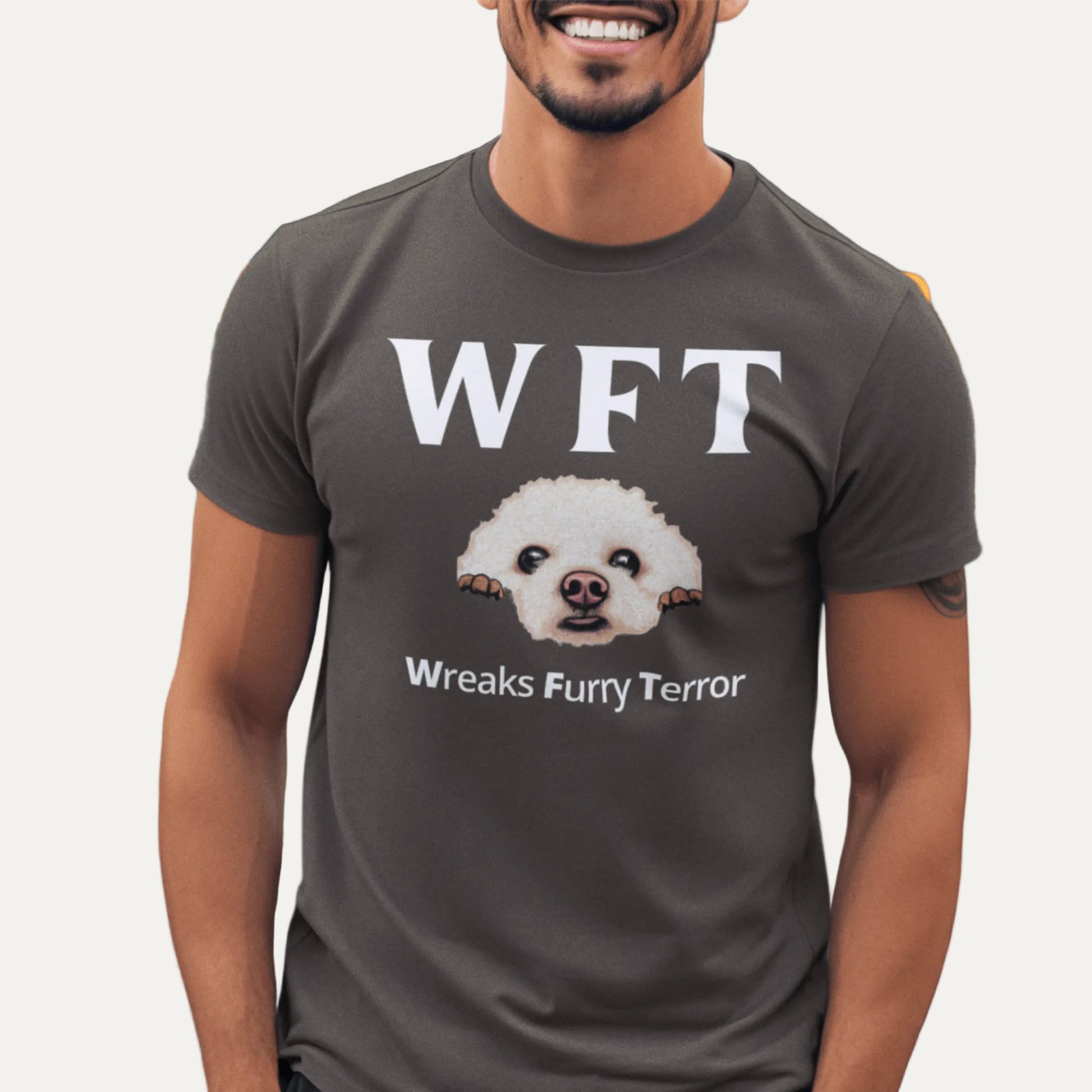 " WFT – Wreaks Furry Terror"-Unisex Bichon Frise T-Shirt for Dog Owners