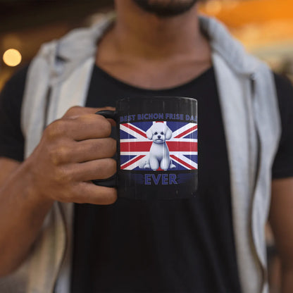 "Best Bichon Frise Dad Ever" English  Flag-Black Glossy Mug for Bichon Frise dog owners