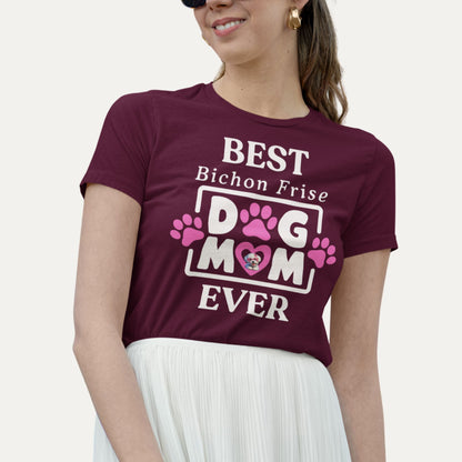 Best Bichon Frise Dog Mom Ever T-shirt in burgundy – Cute dog lover design, perfect gift for proud dog moms and Bichon owners