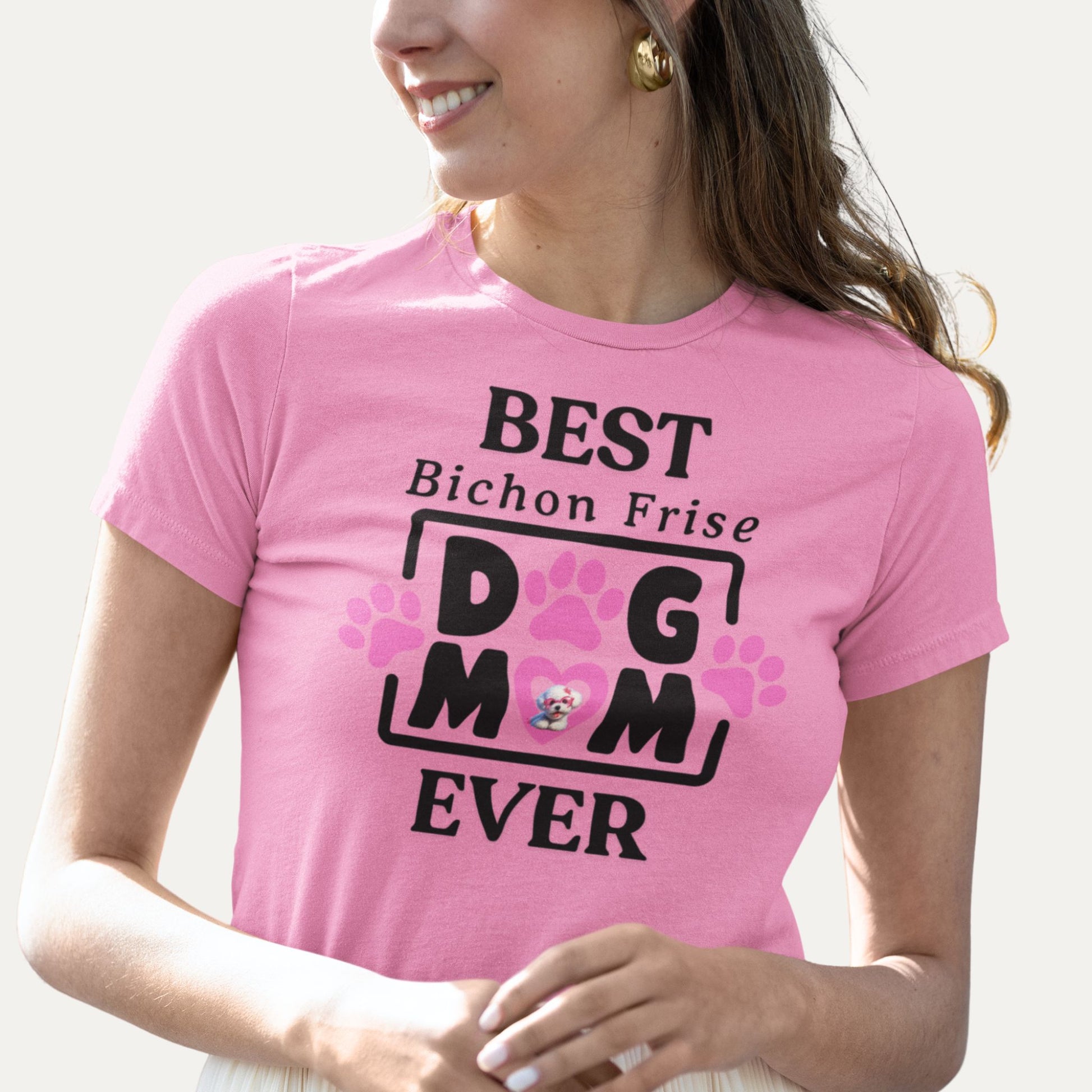Best Bichon Frise Dog Mom Ever T-shirt in pink – Cute dog lover design, perfect gift for proud dog moms and Bichon lovers