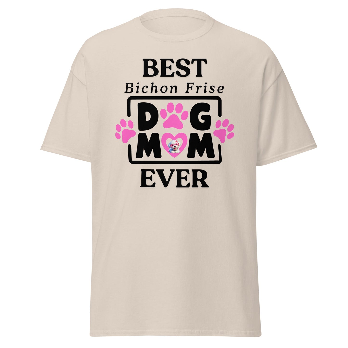 "Best Bichon Mom Ever" funny unisex Mother's Day t-shirt with black text design – perfect gift for Bichon Frise dog owners"