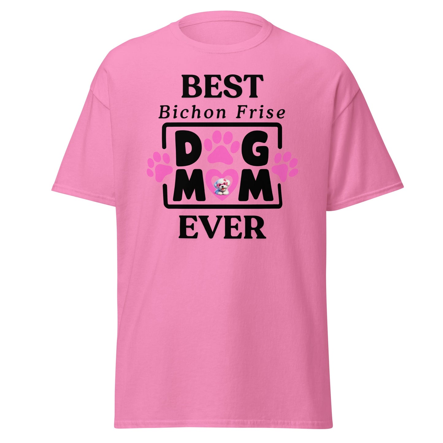 "Best Bichon Mom Ever" funny unisex Mother's Day t-shirt with black text design – perfect gift for Bichon Frise dog owners"