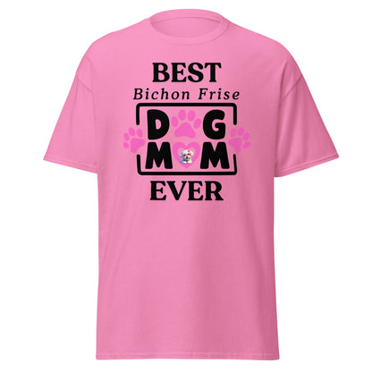"Best Bichon Mom Ever" funny unisex Mother's Day t-shirt with black text design – perfect gift for Bichon Frise dog owners"