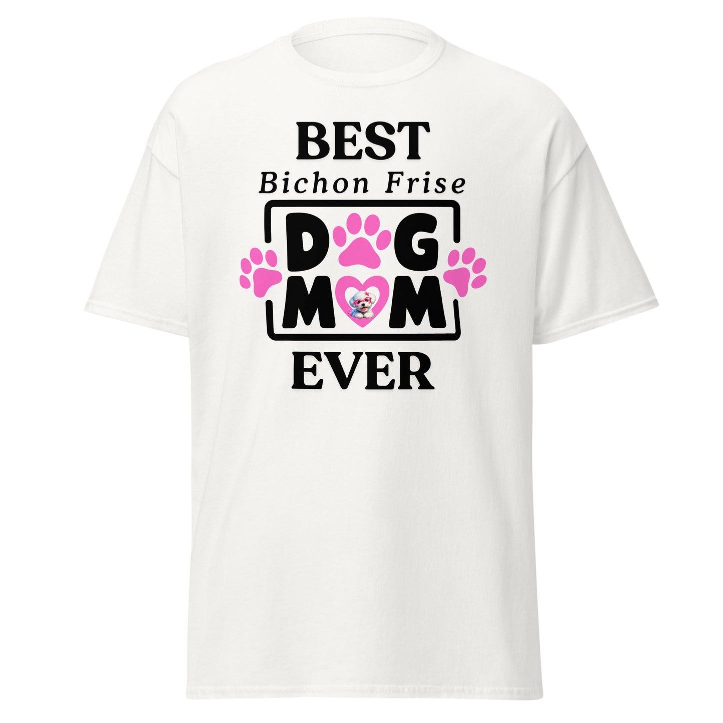 "Best Bichon Mom Ever" funny unisex Mother's Day t-shirt with black text design – perfect gift for Bichon Frise dog owners"