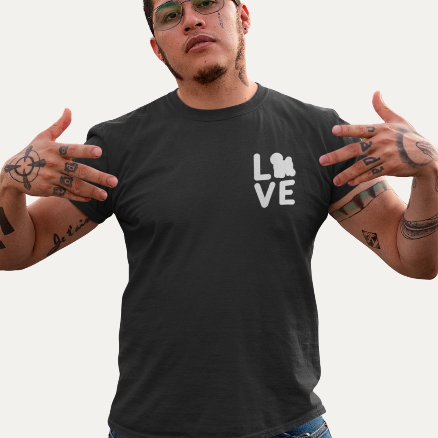 Minimalist black T-shirt with Bichon Frise LOVE design – perfect gift for dog lovers and Bichon Frise owners