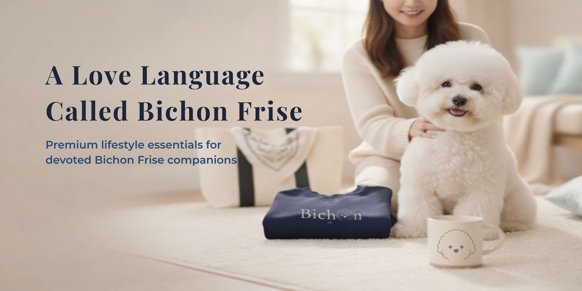Premium Bichon Frise lifestyle essentials showcased in an elegant home setting