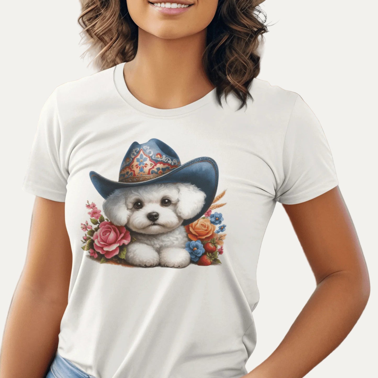 Bichon Frise With Cowboy Hat-Unisex Bichon Frise T-Shirt for Dog Owners