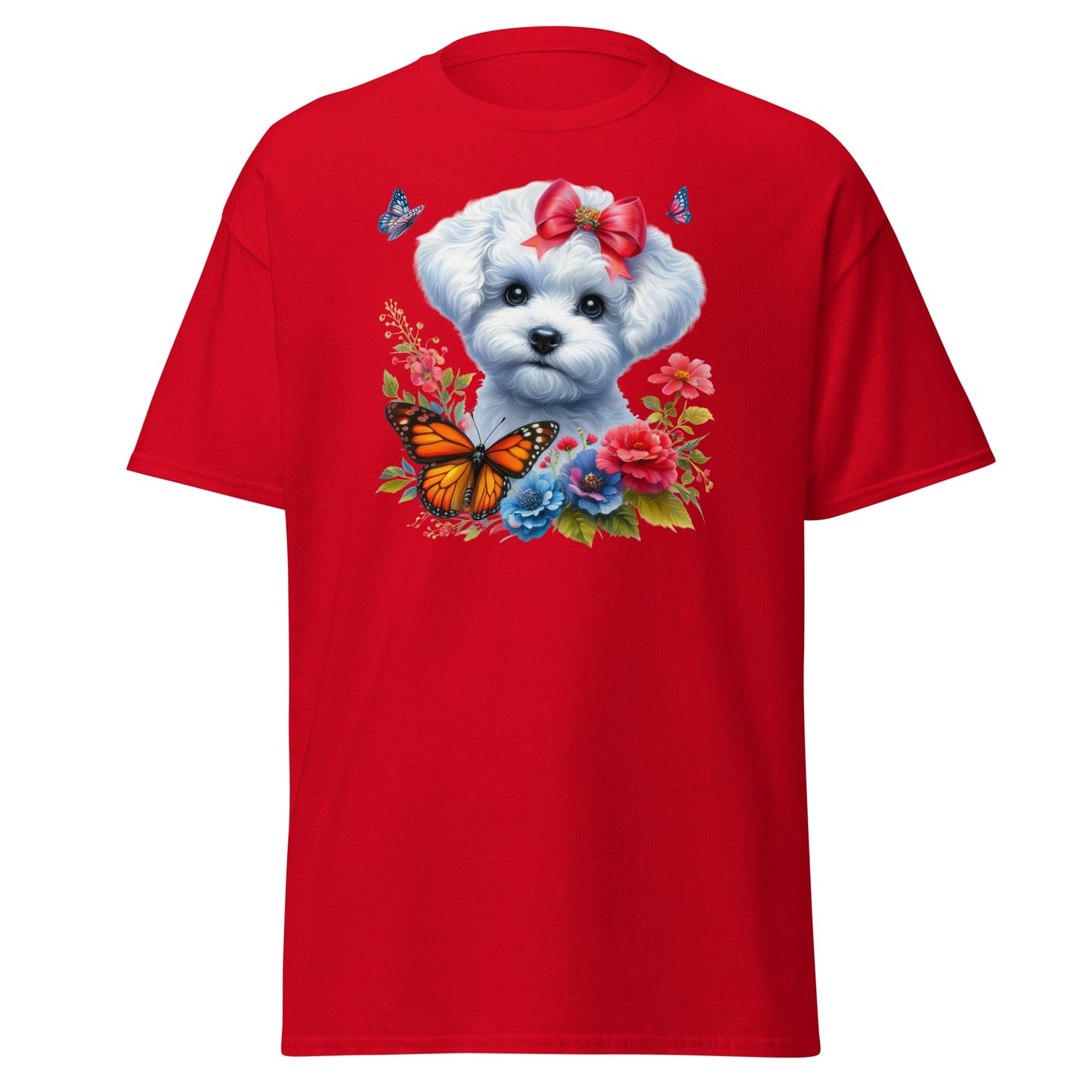 Bichon Frise With Flowers And Butterflies-Unisex Bichon Frise T-Shirt for Dog Owners