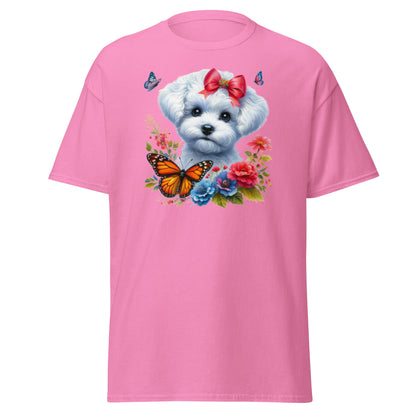 Bichon Frise With Flowers And Butterflies-Unisex Bichon Frise T-Shirt for Dog Owners