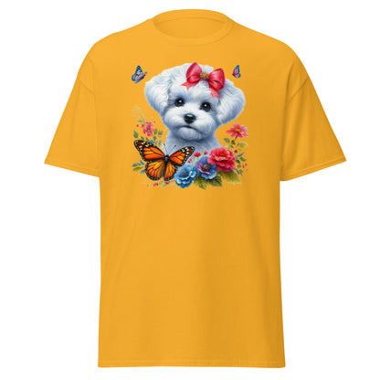 Bichon Frise With Flowers And Butterflies-Unisex Bichon Frise T-Shirt for Dog Owners