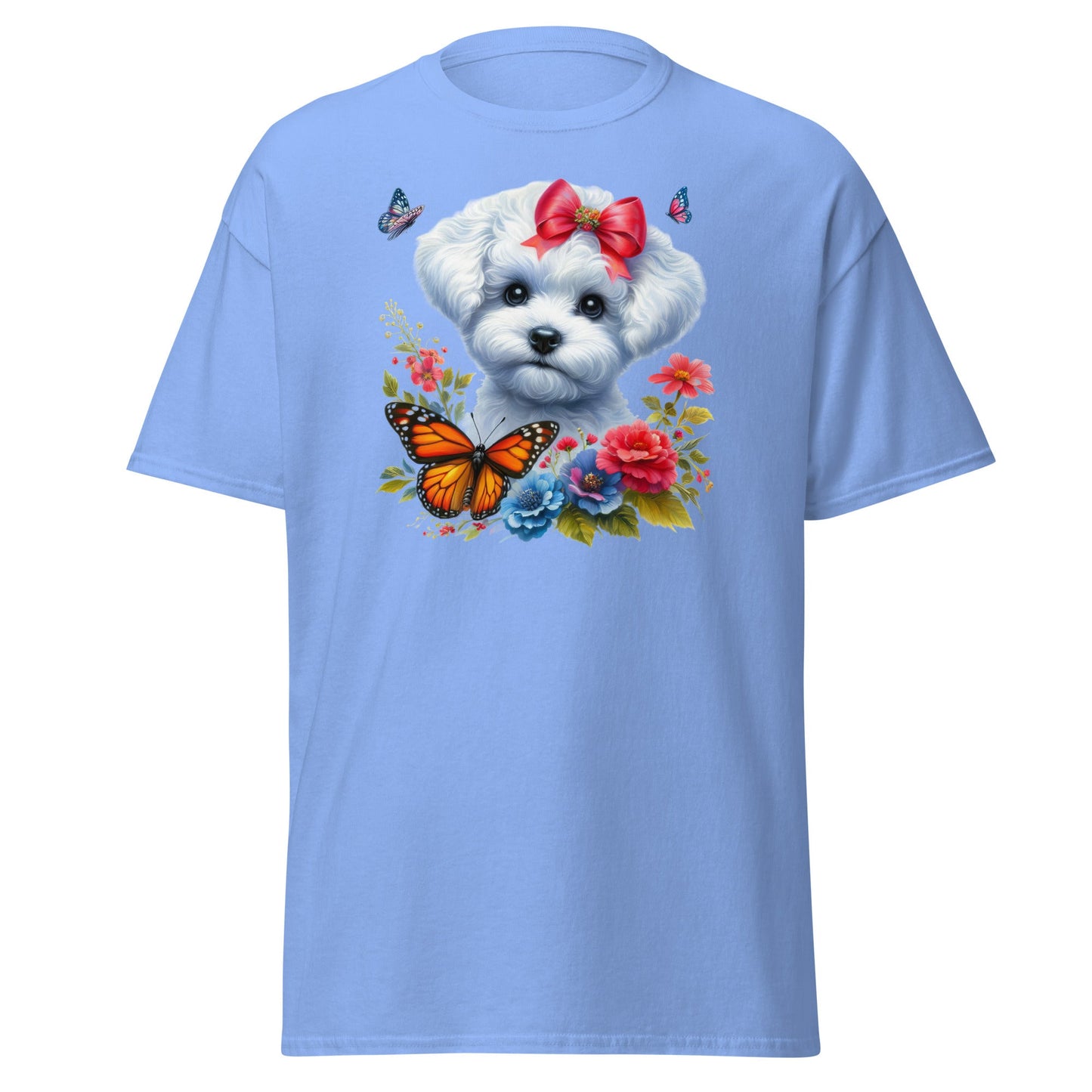 Bichon Frise With Flowers And Butterflies-Unisex Bichon Frise T-Shirt for Dog Owners