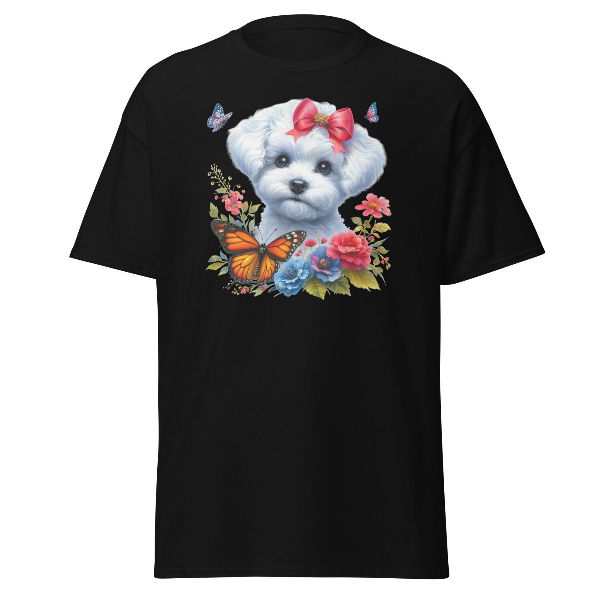 Bichon Frise With Flowers And Butterflies-Unisex Bichon Frise T-Shirt for Dog Owners