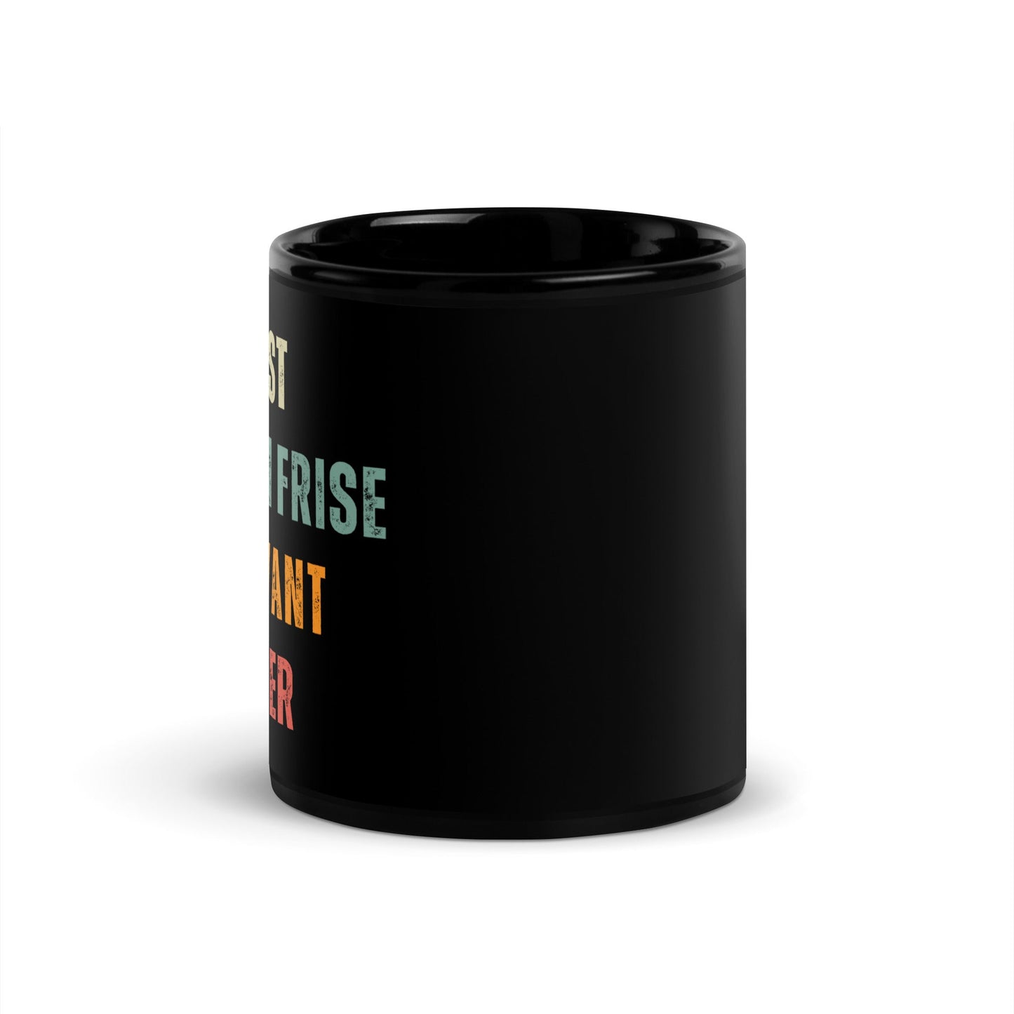 "Black glossy mug with colorful 'Best Bichon Frise Servant Ever' text design – perfect gift for dog lovers and Bichon Frise owners."