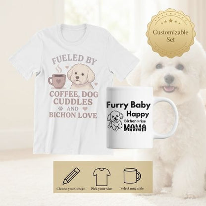 Customizable Everyday Sip Set showing selectable Bichon Frise T-shirt design and matching mug style