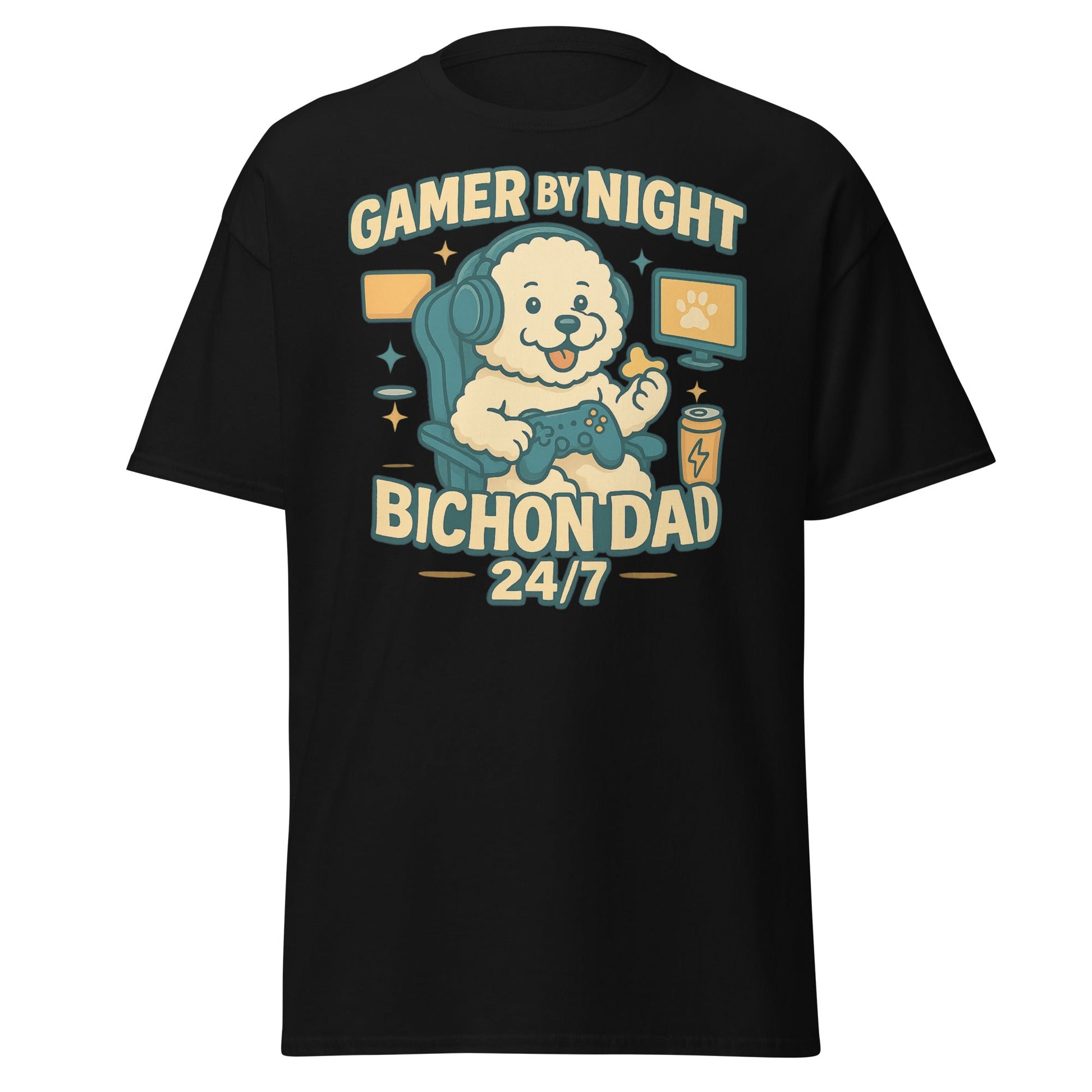Gamer by Night, Bichon Dad 24/7 – Funny Father’s Day Dog Dad T-Shirt - Fun Factory Frise