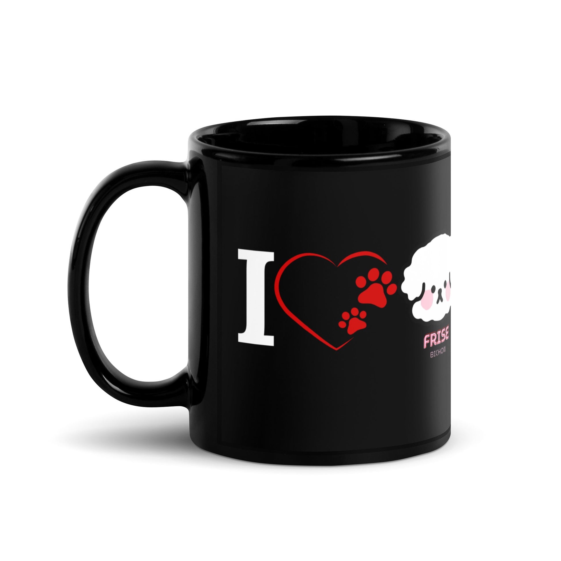 " I love bichon frise "-Black Glossy Mug for Bichon Frise dog owners