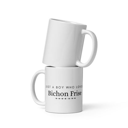 "Just A Boy Who Loves Bichon Frise"-White glossy mug for Bichon Frise dog owners