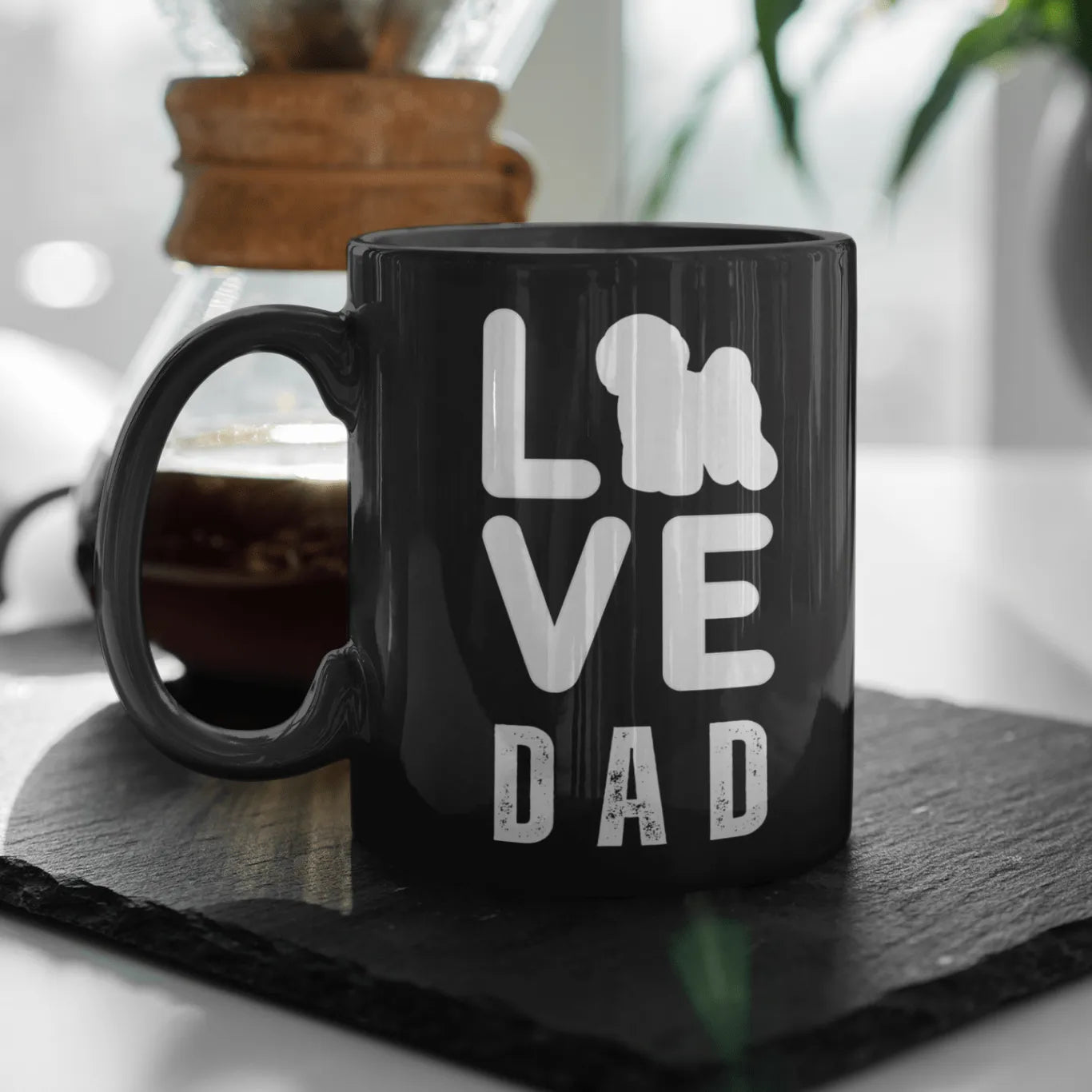 "Love Dad" Bichon Frise Siluett -Black Glossy Mug