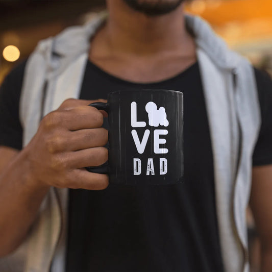 "Love Dad" Bichon Frise Siluett -Black Glossy Mug