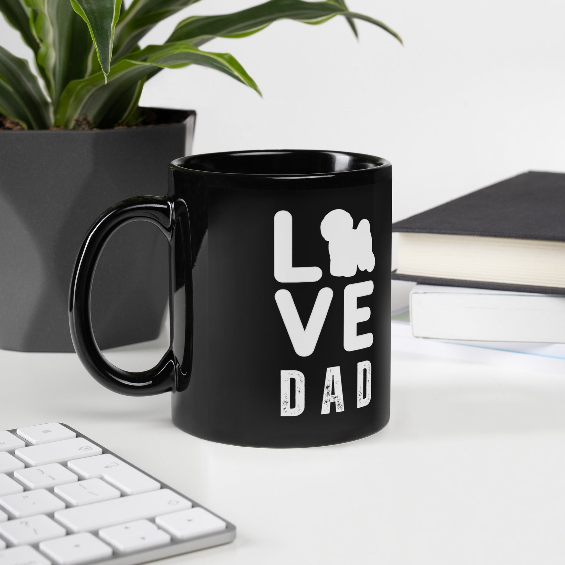 "Love Dad" Bichon Frise Siluett -Black Glossy Mug