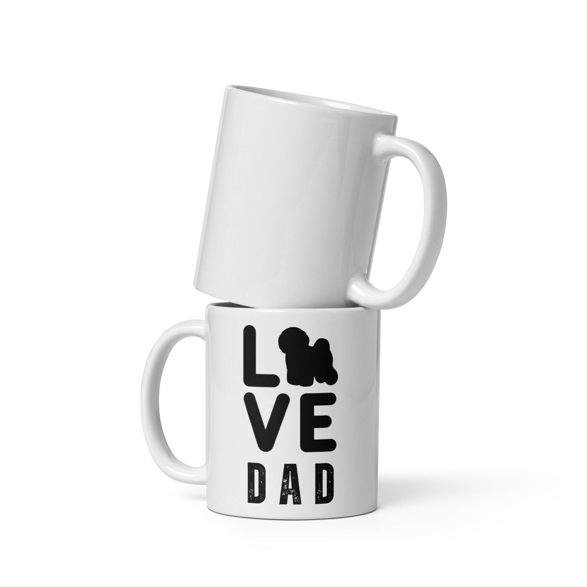 "Love Dad" Bichon frise Siluett - White glossy mug