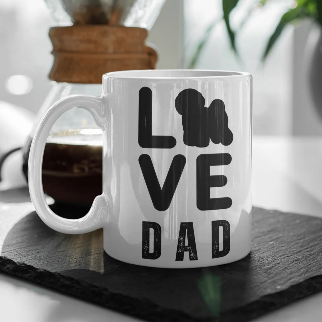 "Love Dad" Bichon frise Siluett - White glossy mug