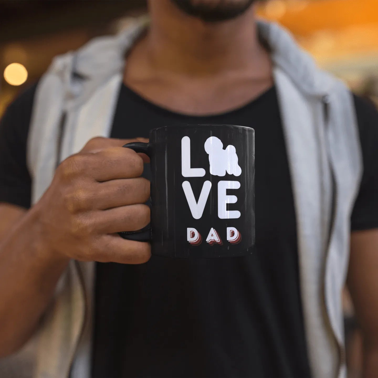 "Love Dad "Bichon frise siluette-Black Glossy Mug