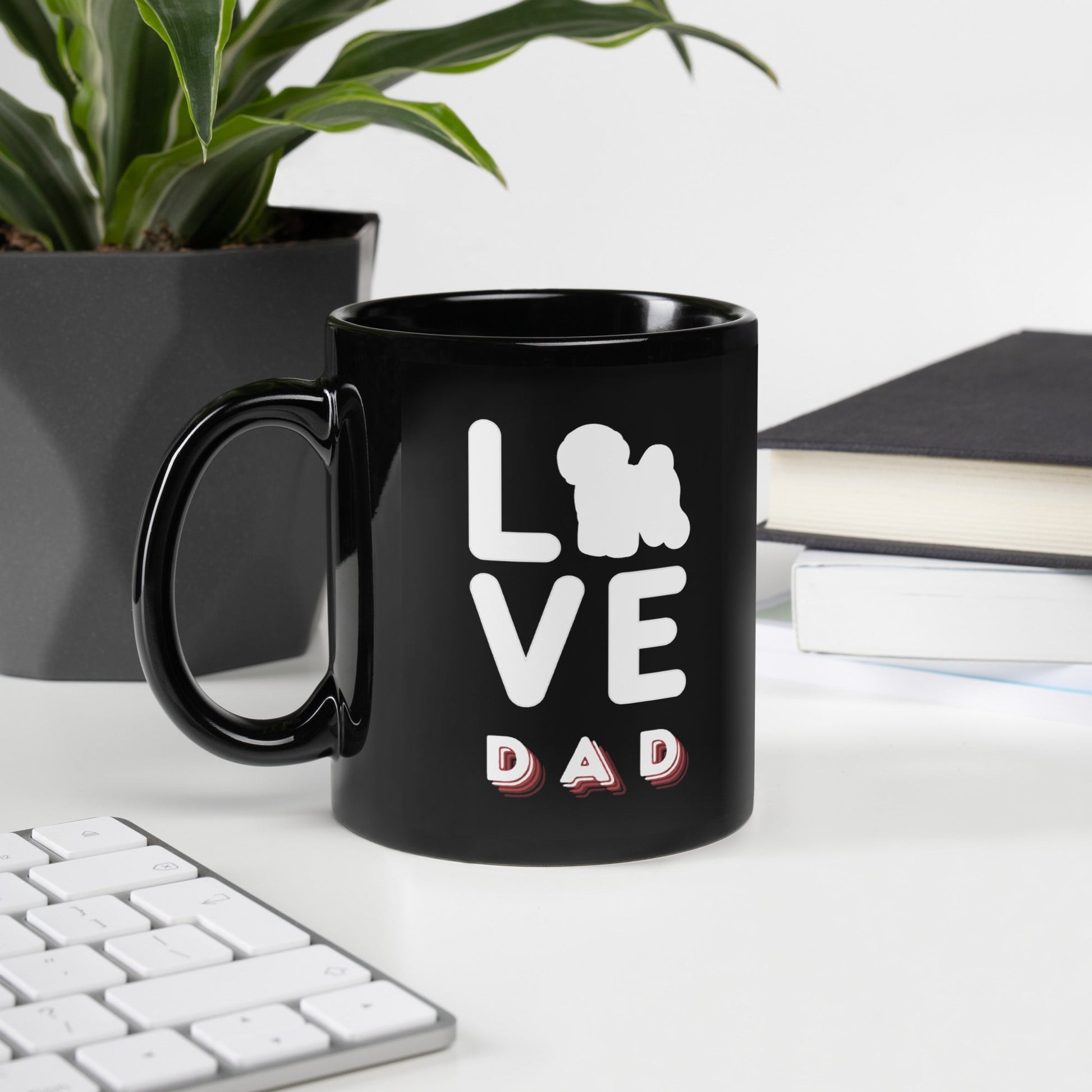 "Love Dad "Bichon frise siluette-Black Glossy Mug