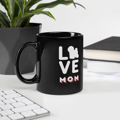 "Love Mom"-Black Glossy Mug for Bichon Frise dog owners