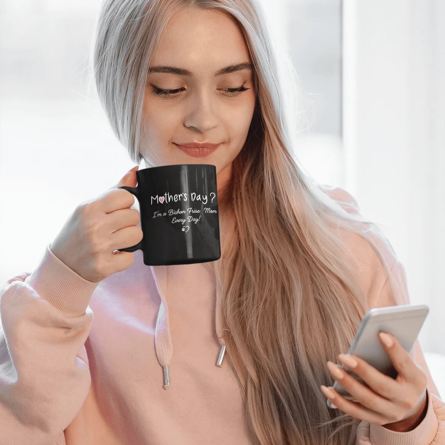 Mother’s Day I’m a Bichon Mom Every Day!-Black Glossy Mug for Bichon Frise dog owners