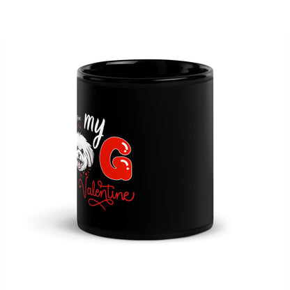"My Dog is my Valentine "-Black Glossy Mug for Bichon Frise dog owners