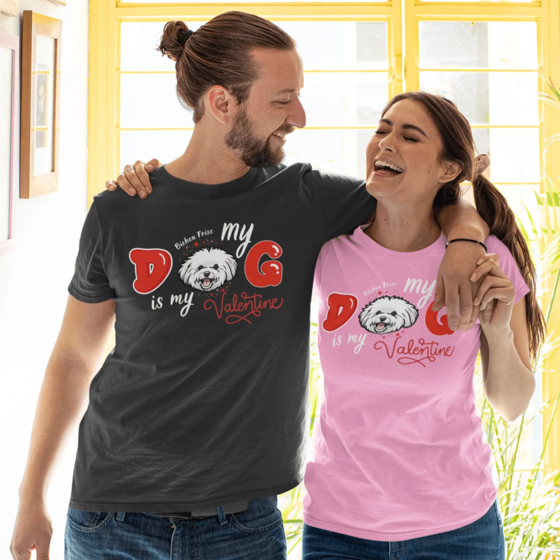 "My Dog is my Valentine"- Unisex Bichon Frise T-Shirt for Dog Owners