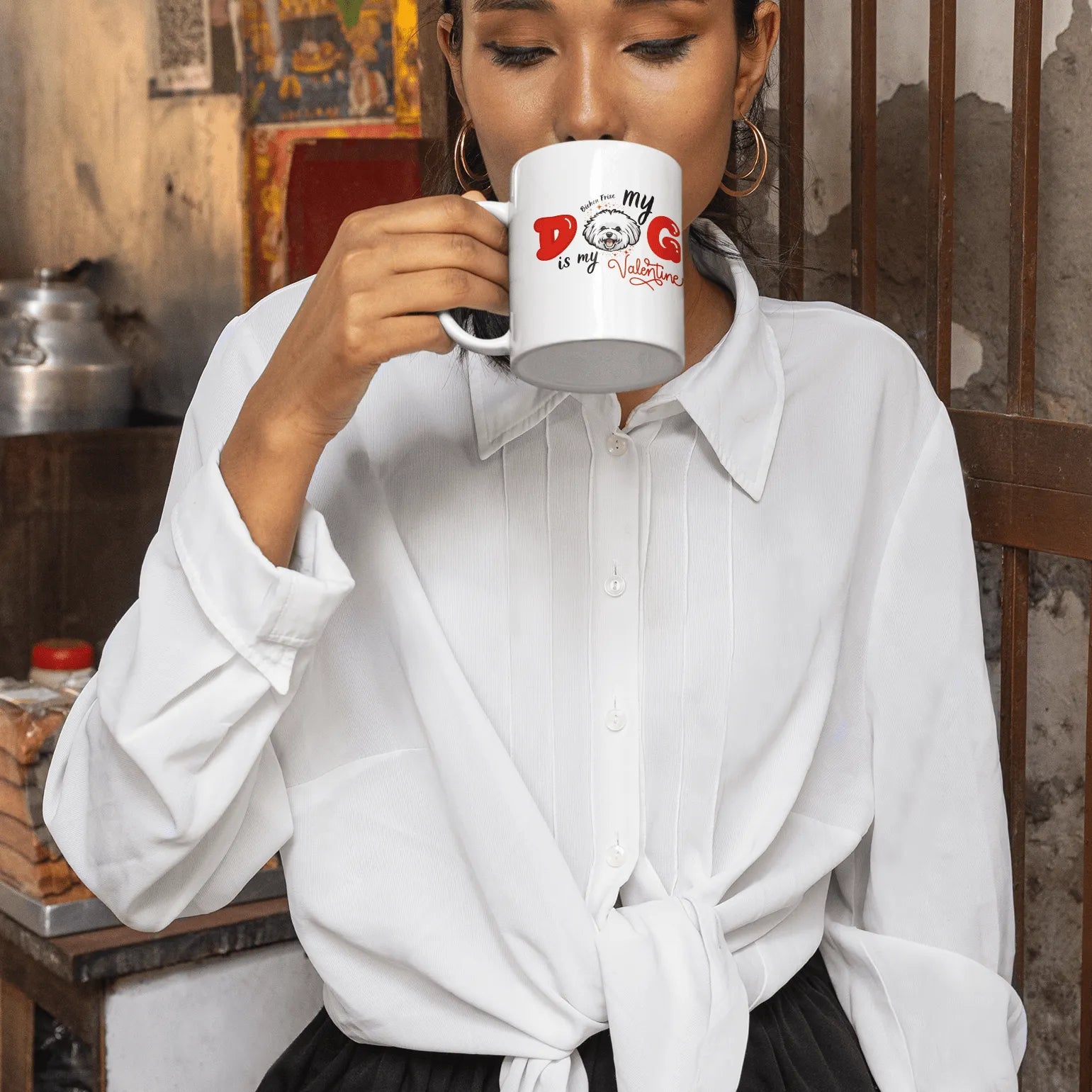 "My Dog is my Valentine "-White glossy mug for Bichon Frise dog owners