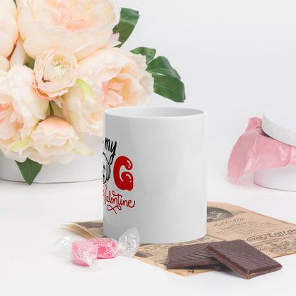 "My Dog is my Valentine "-White glossy mug for Bichon Frise dog owners