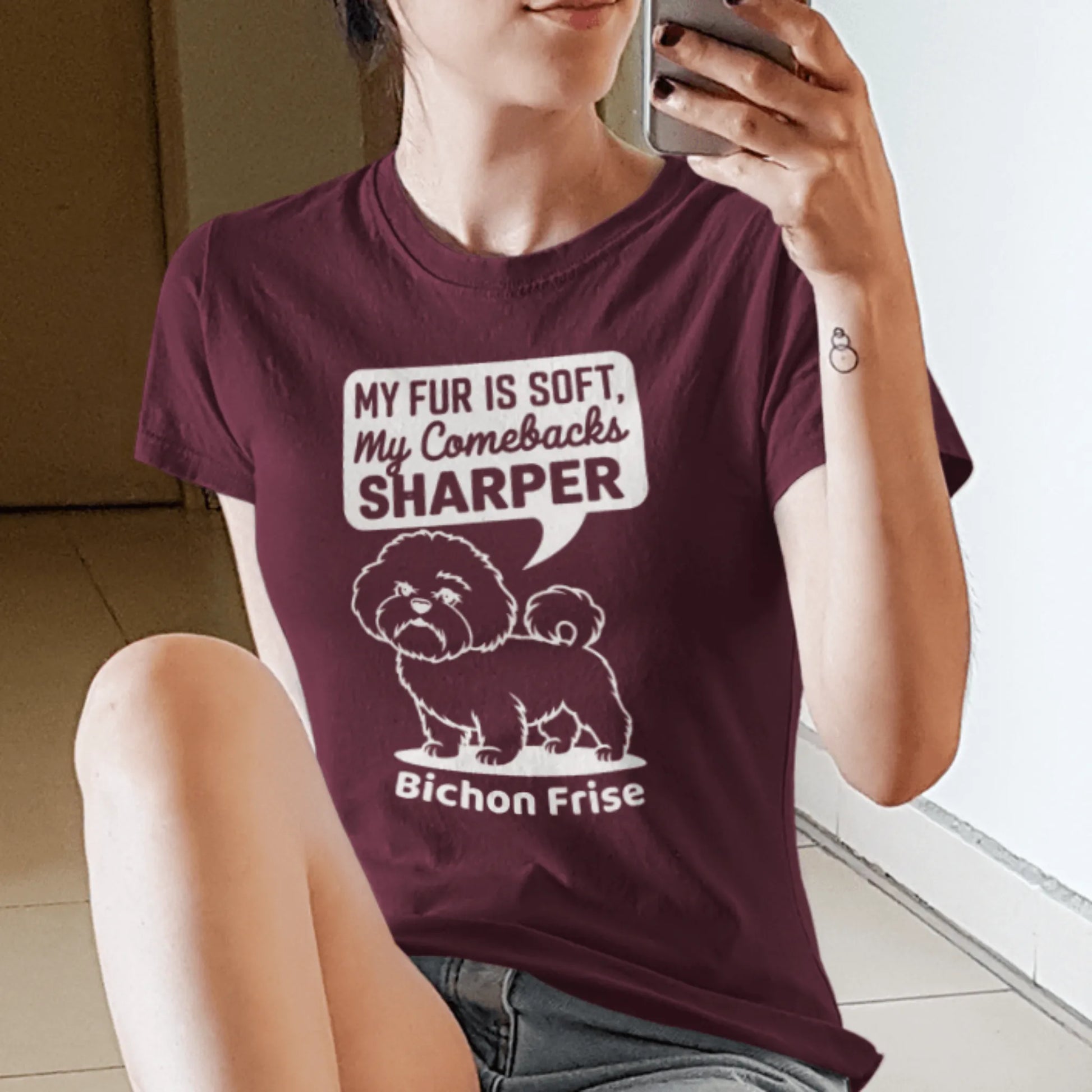 "My Fur Is Soft, My Comebacks Sharper"-Unisex Bichon Frise T-Shirt for Dog Owners