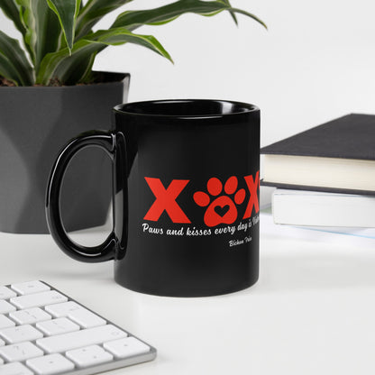 "Paws and kisses every day is Valentine's Day!"-Black Glossy Mug for Bichon Frise dog owners