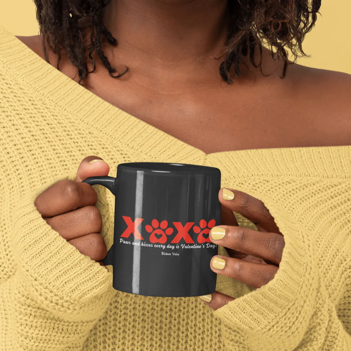 "Paws and kisses every day is Valentine's Day!"-Black Glossy Mug for Bichon Frise dog owners