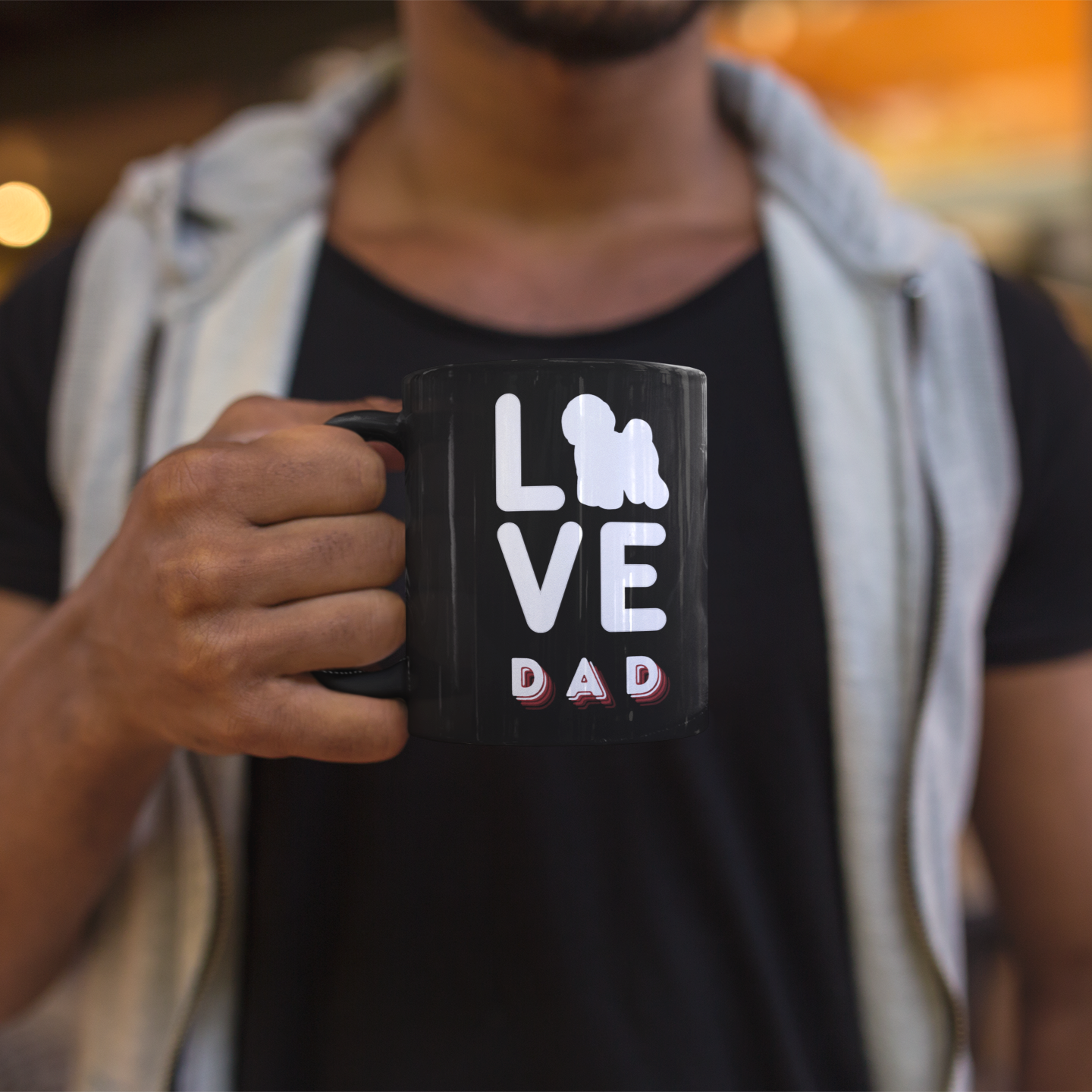 "Love Dad "Bichon frise siluette-Black Glossy Mug