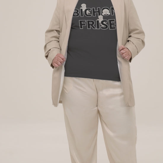 "Unisex Bichon Frise T-shirt with happy dog illustration and playful text – unique gift for Bichon Frise lovers and dog enthusiasts"
Video