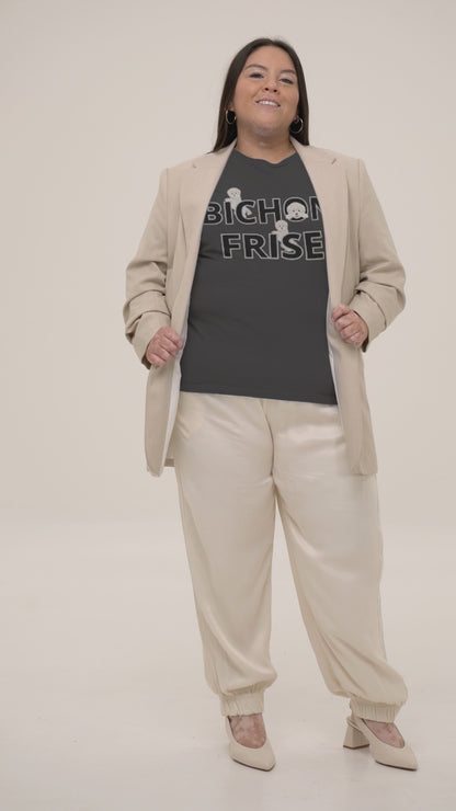 "Unisex Bichon Frise T-shirt with happy dog illustration and playful text – unique gift for Bichon Frise lovers and dog enthusiasts"
Video