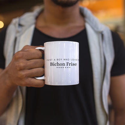 "Just A Boy Who Loves Bichon Frise"-White glossy mug for Bichon Frise dog owners