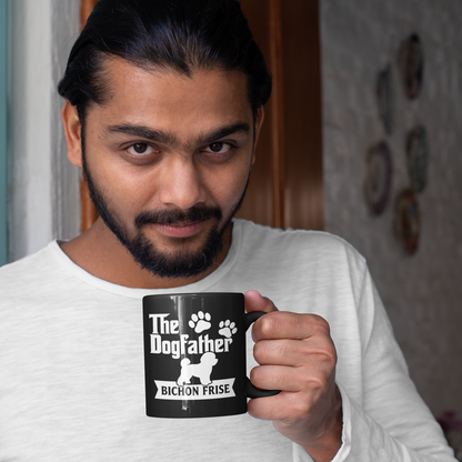 The Dog Father Bicho Frise Black Glossy Mug (White Design)