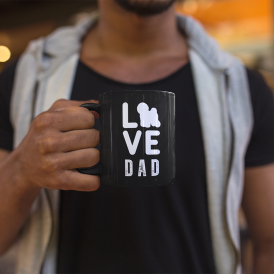"Love Dad" Bichon Frise Siluett -Black Glossy Mug